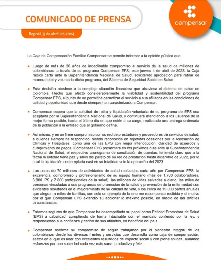 Crisis en la salud: Compensar EPS sale del sistema: pidió liquidación voluntaria 1 WhatsApp Image 2024 04 05 at 6.44.56 AM