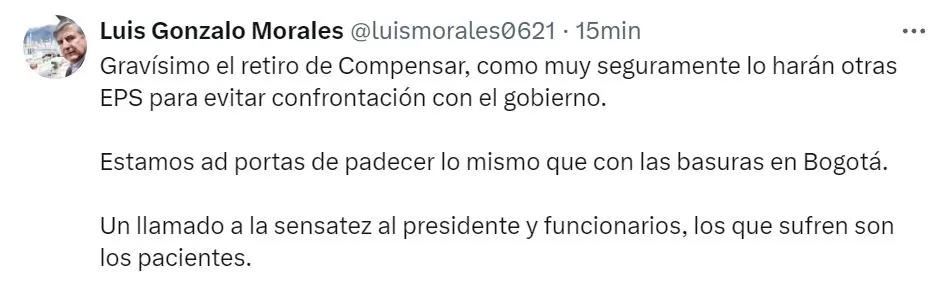 Crisis en la salud: Compensar EPS sale del sistema: pidió liquidación voluntaria 2 luis gonzalo morales 1 1