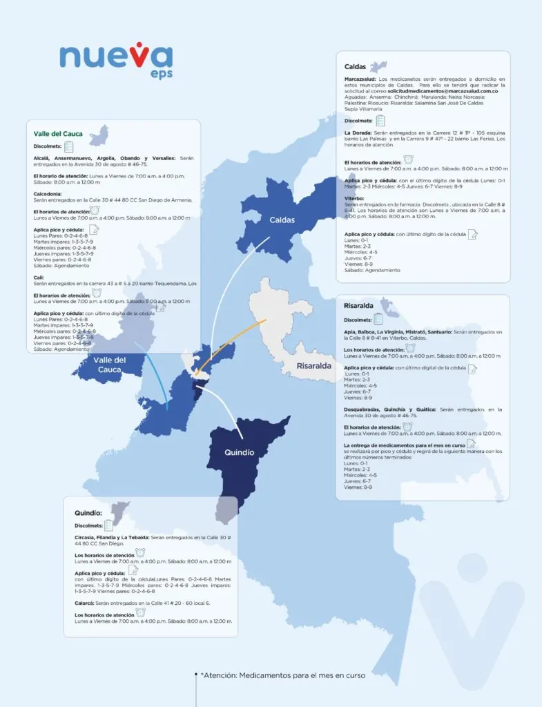 Nueva EPS refuerza distribución de medicamentos en cinco departamentos con nuevos gestores tras crisis con Audifarma 1 Nueva EPS anunció la incorporación de nuevos gestores farmacéuticos en estos departamentos de Colombia.