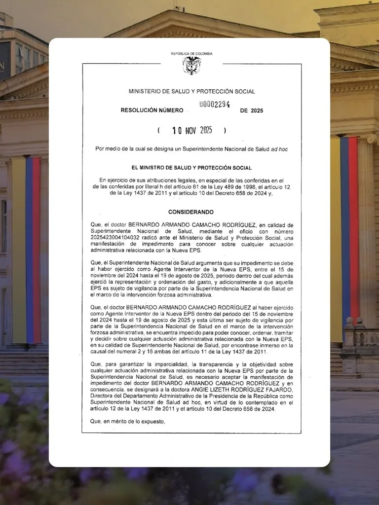 Ministerio de Salud designa Superintendente Nacional de Salud ad hoc para actuaciones relacionadas con la Nueva EPS 01 1