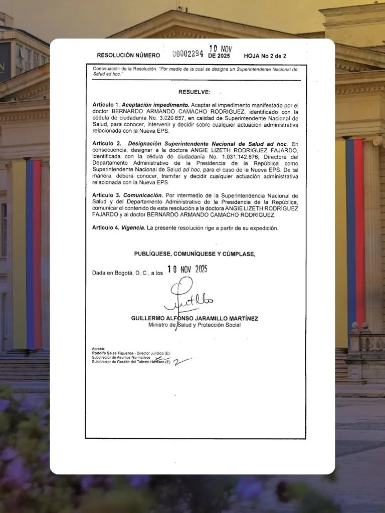 Ministerio de Salud designa Superintendente Nacional de Salud ad hoc para actuaciones relacionadas con la Nueva EPS 02 2