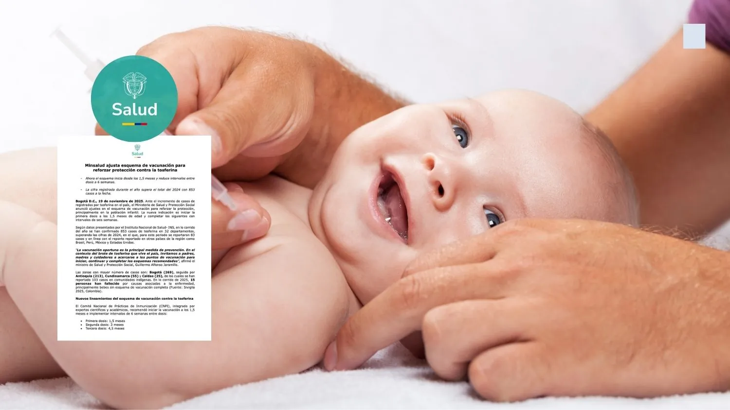 Minsalud responde al aumento de tosferina con un esquema de vacunación más temprano y acelerado