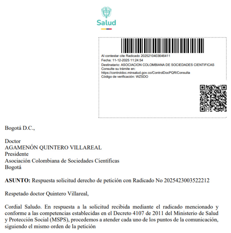 MinSalud responde a la ACSC por Equipos Basicos de Salud asegura entrega completa de informacion y cumplimiento de tutela 01