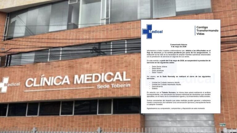Clínica Medical suspenderá servicios en cuatro sedes por dificultades en el flujo de recursos y cartera de aseguradores