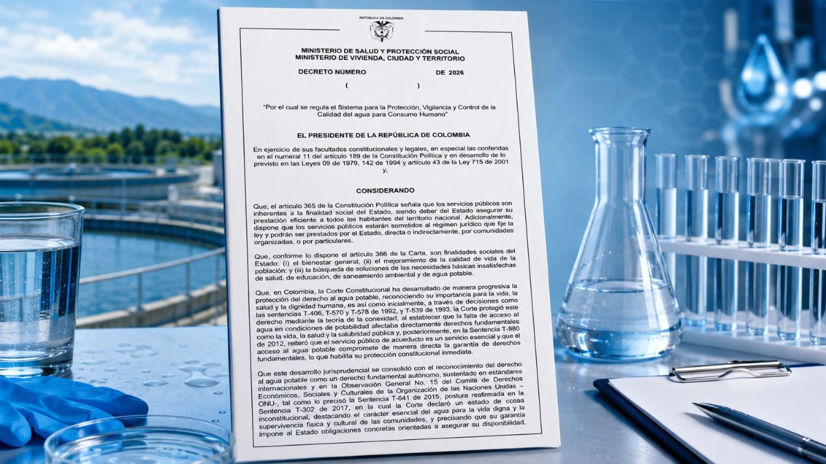 Proyecto de decreto cambiaría la vigilancia de la calidad del agua para consumo humano en Colombia