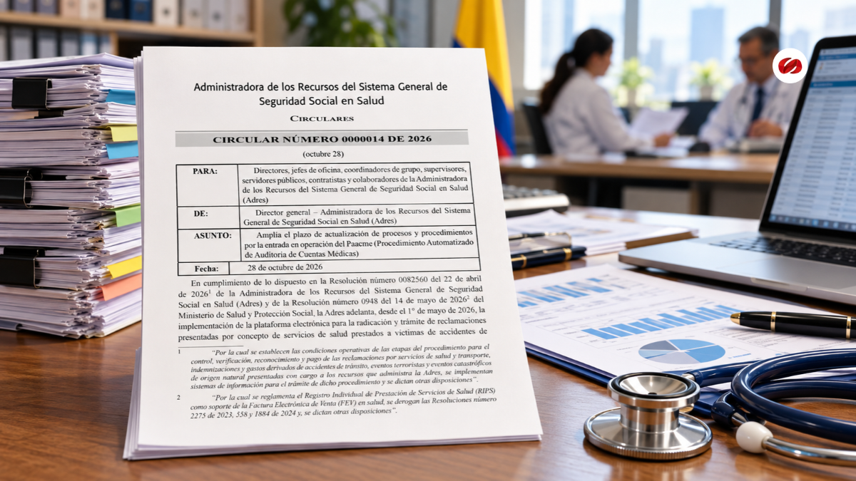 ADRES amplía hasta mayo de 2027 la estabilización del PAACME para auditoría de cuentas médicas Circular 014 de 2026