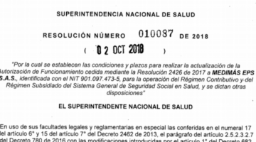 Condiciones y plazos para el funcionamiento de Medimás: Resolución 10087 de 2018