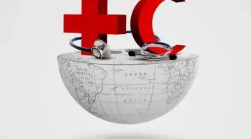 Red,Cross,,Red,Crescent,,Stethoscope,On,Half,Earth,,World,Red