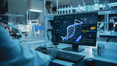 Medical,Research,Scientist,Working,On,Desktop,Computer,With,Gene,Analysis