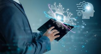 Ai,Machine,Learning,Intelligence,Technology.,Businessman,Using,Tablet,Finger,Touching