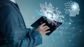 Ai,Machine,Learning,Intelligence,Technology.,Businessman,Using,Tablet,Finger,Touching